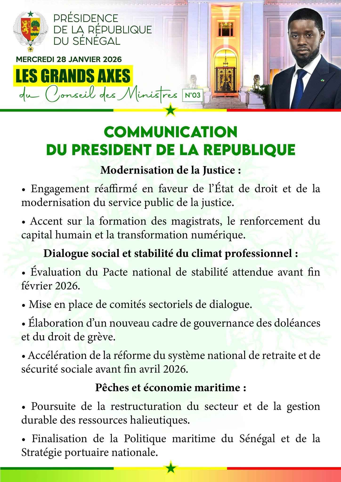 Conseil des ministres du 28 janvier 2026
