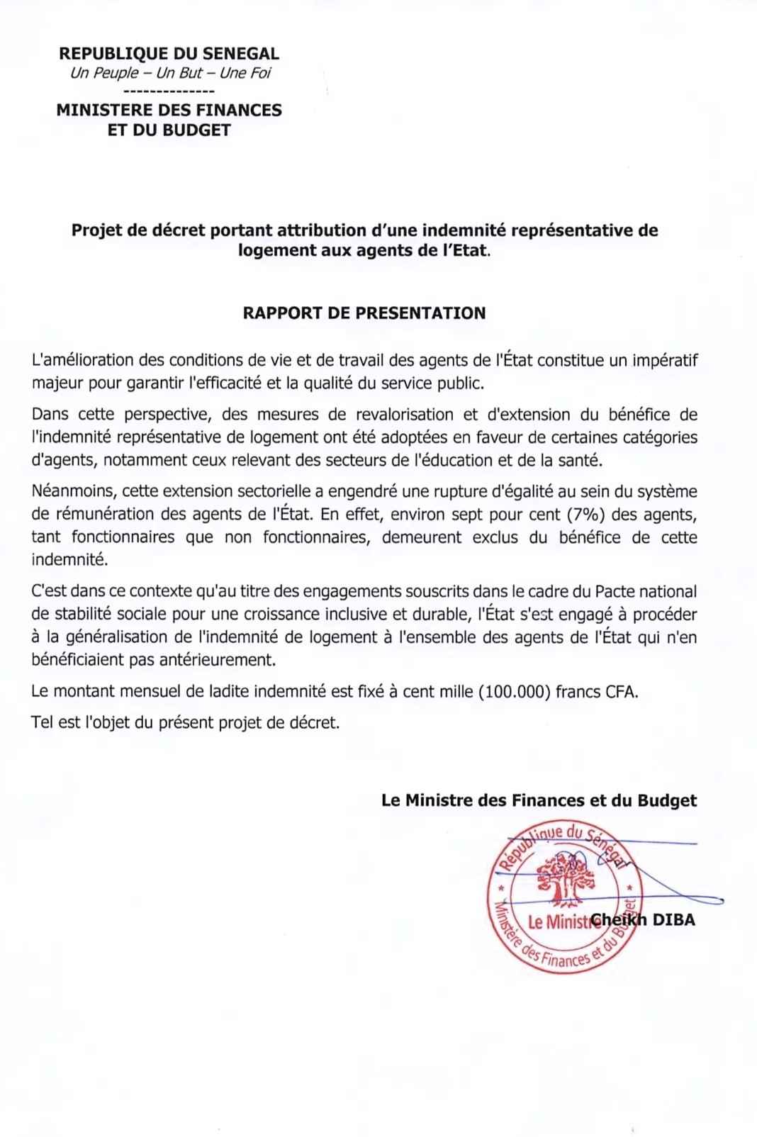 Décret n° 2026-06 du 07 janvier 2026 - Indemnité de logements des agents de l'Etat
