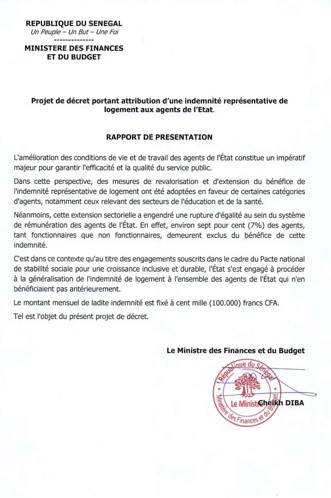Décret n° 2026-06 du 07 janvier 2026 - Indemnité de logements des agents de l'Etat