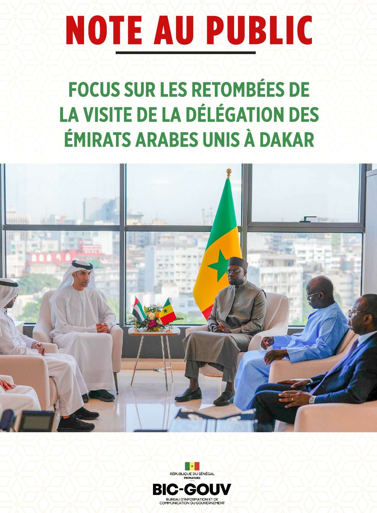 Note au Public - Retombées de la visite de la délégation des Émirats arabes unis à Dakar