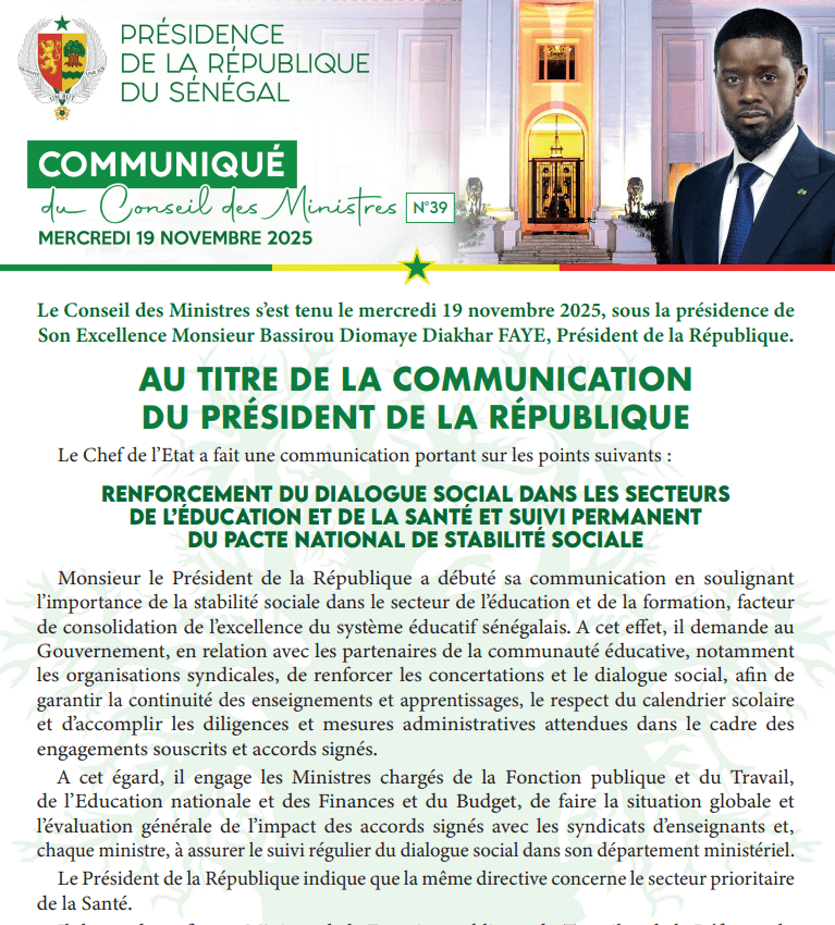 Conseil des ministres du 12 Novembre 2025