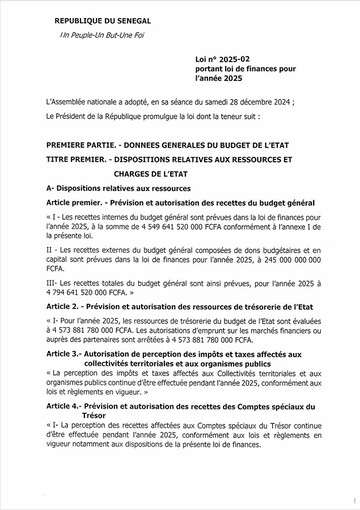 Loi de Finances Initiale 2025 (LFI 2025, Loi n°2025-02)