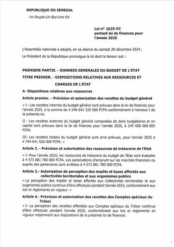 Loi de Finances Initiale 2025 (LFI 2025, Loi n°2025-02)