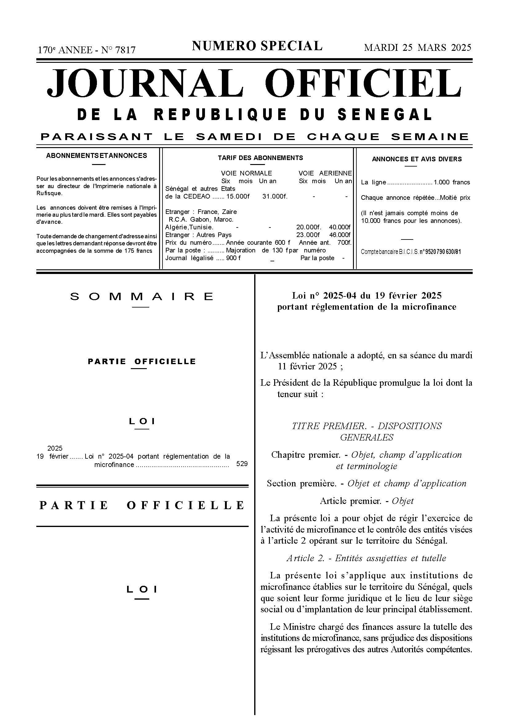 Journal Officiel n°7817 du 25 mars 2025