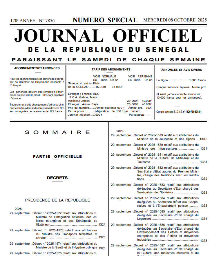 Journal Officiel n°7856 du 08 Octobre 2025