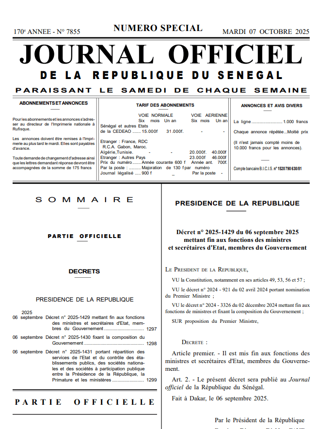 Journal Officiel n°7855 du 07 Octobre 2025