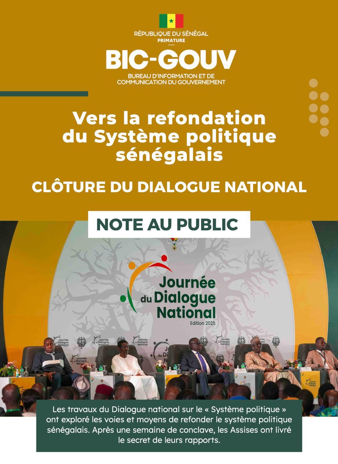 Note au public, clôture du Dialogue national sur le « Système politique »